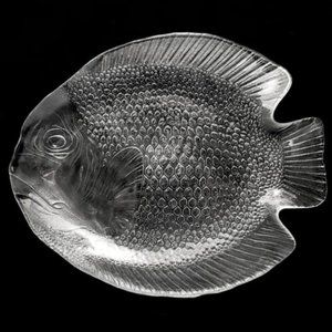 Arcoroc France Poisson Large Serving Platter | Embossed Clear Glass Fish Platter